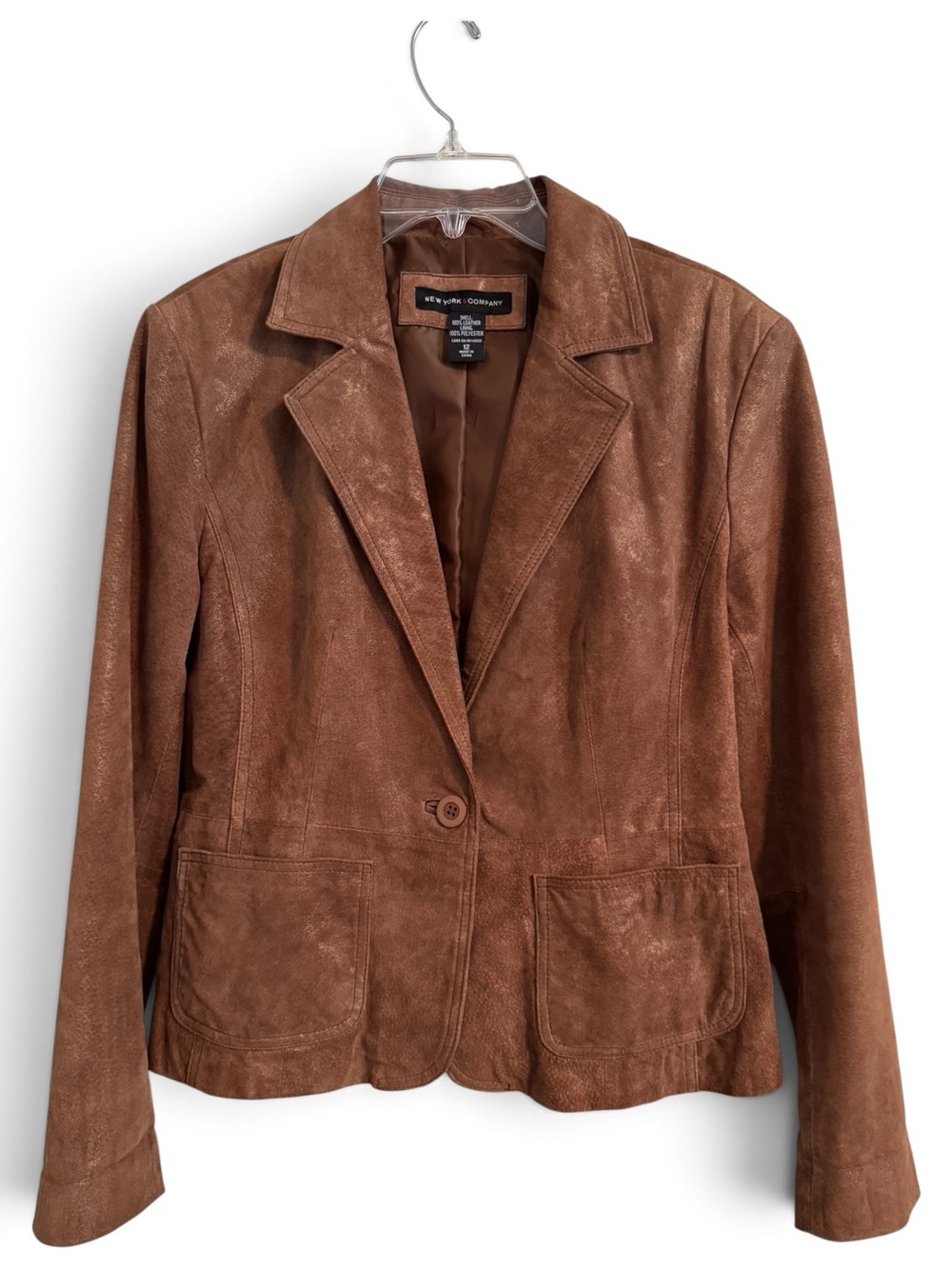 New York & Company Brown Genuine Leather Blazer Jacket Women’s Size 12